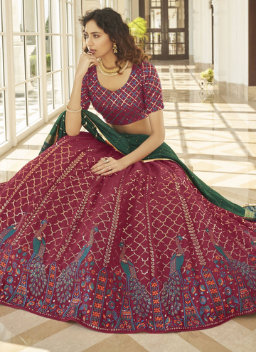 Peacock Design Georgette Deep Pink Kalidar Lehenga Choli